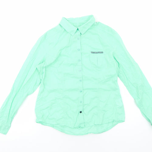 Scottage Womens Green Cotton Basic Button-Up Size 4 Collared