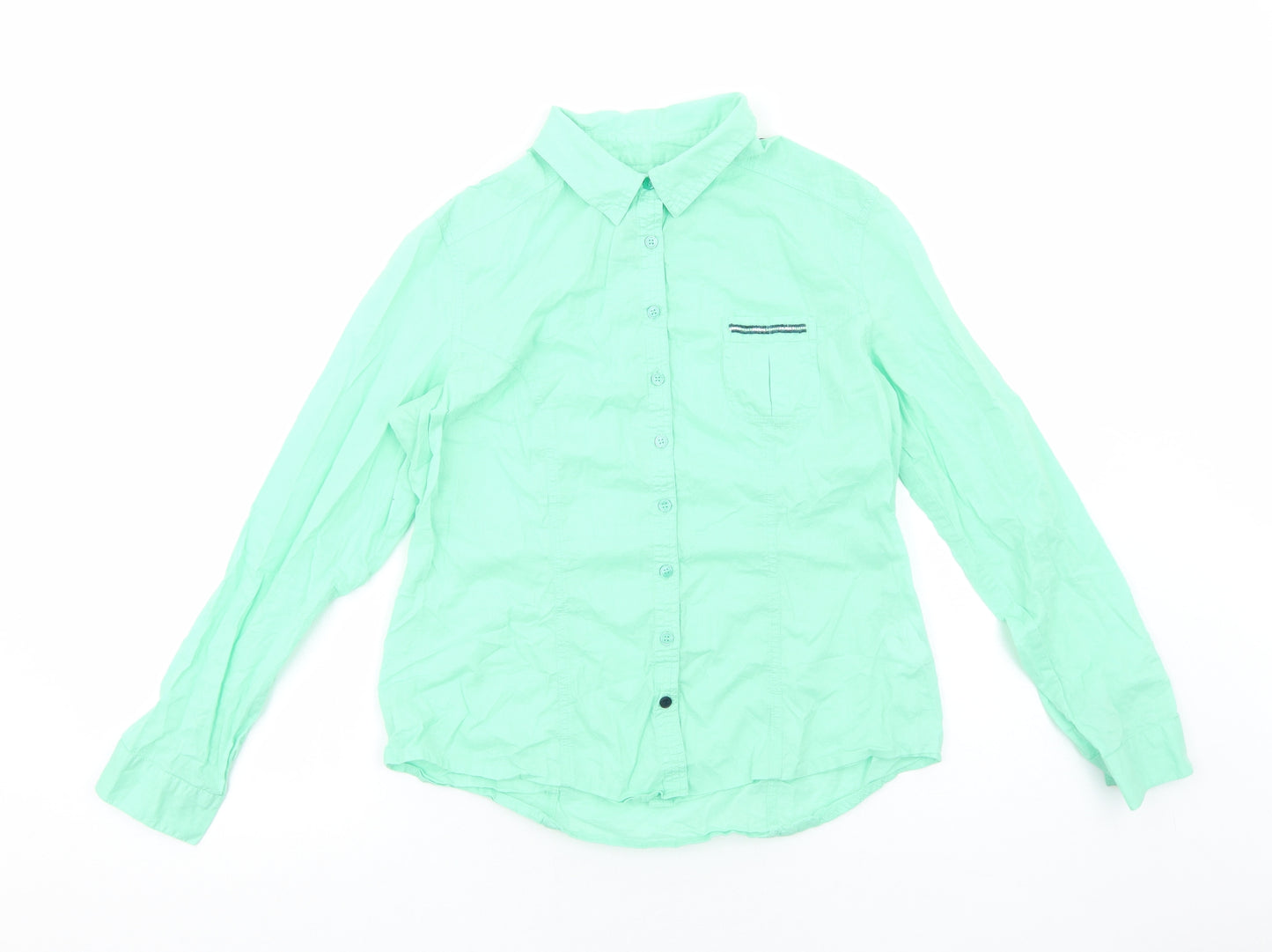 Scottage Womens Green Cotton Basic Button-Up Size 4 Collared