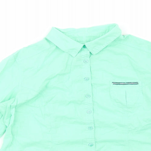 Scottage Womens Green Cotton Basic Button-Up Size 4 Collared