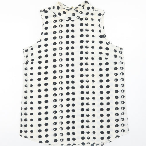 NEXT Womens White Geometric Polyester Basic Blouse Size 14 Round Neck