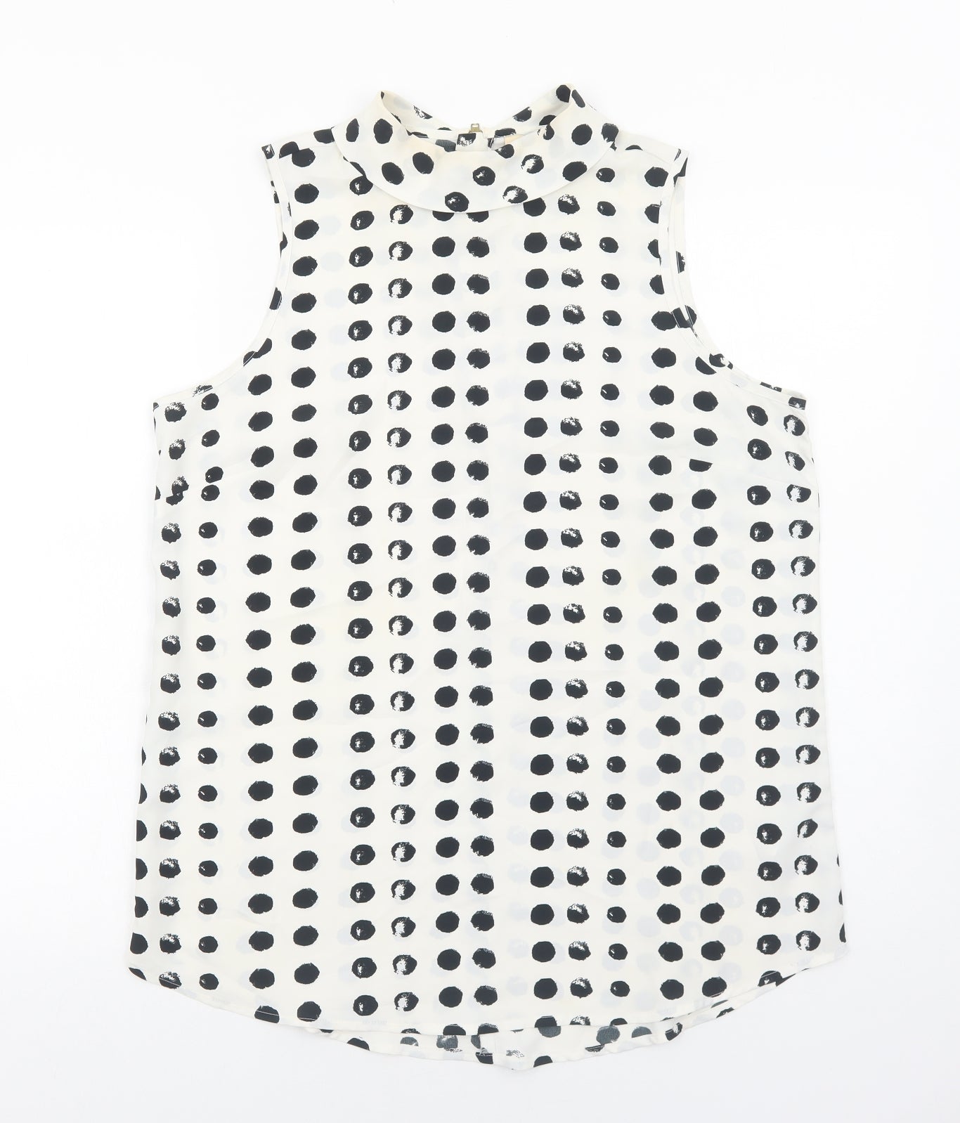 NEXT Womens White Geometric Polyester Basic Blouse Size 14 Round Neck