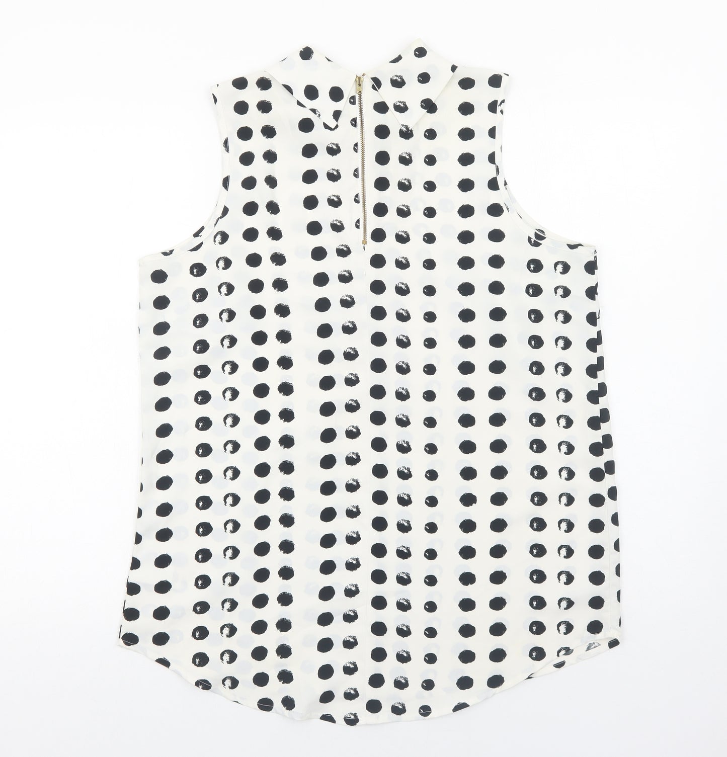 NEXT Womens White Geometric Polyester Basic Blouse Size 14 Round Neck