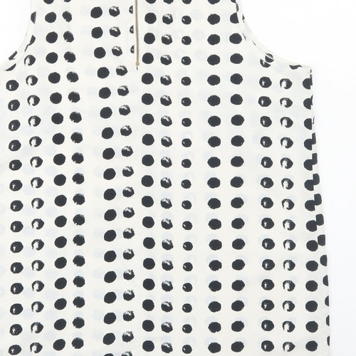 NEXT Womens White Geometric Polyester Basic Blouse Size 14 Round Neck