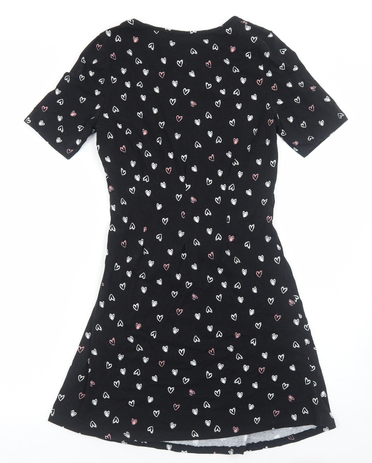 Red Herring Womens Black Geometric Cotton A-Line Size 12 Round Neck Pullover - Love Heart