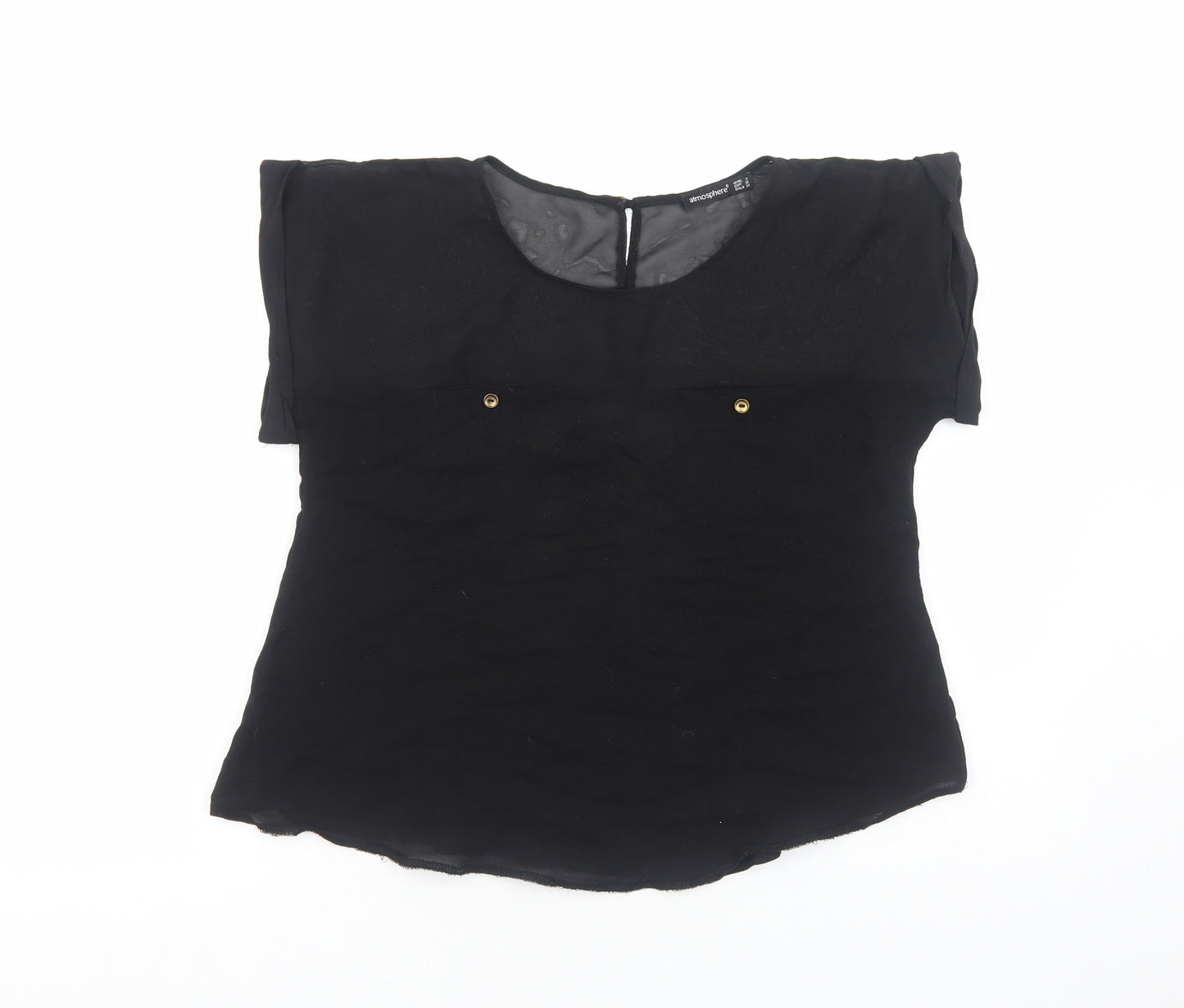 Atmosphere Womens Black Polyester Basic T-Shirt Size 8 Round Neck