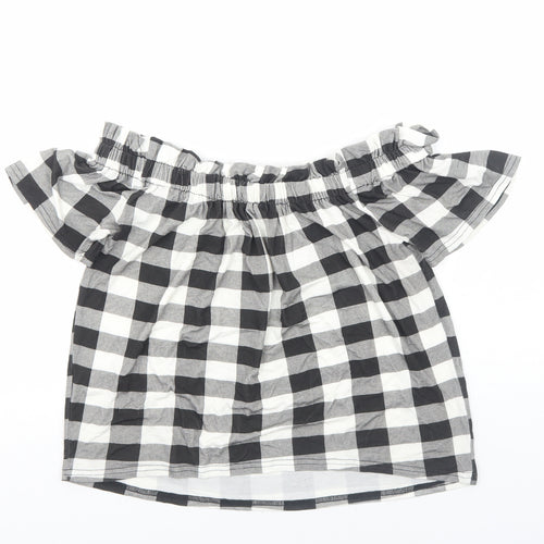 Primark Womens Black Check Viscose Basic Blouse Size 12 Boat Neck