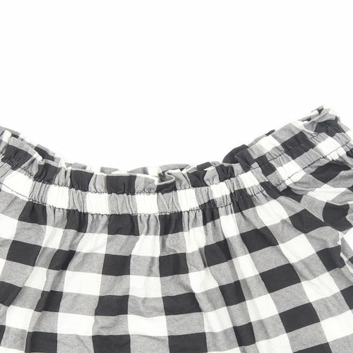 Primark Womens Black Check Viscose Basic Blouse Size 12 Boat Neck