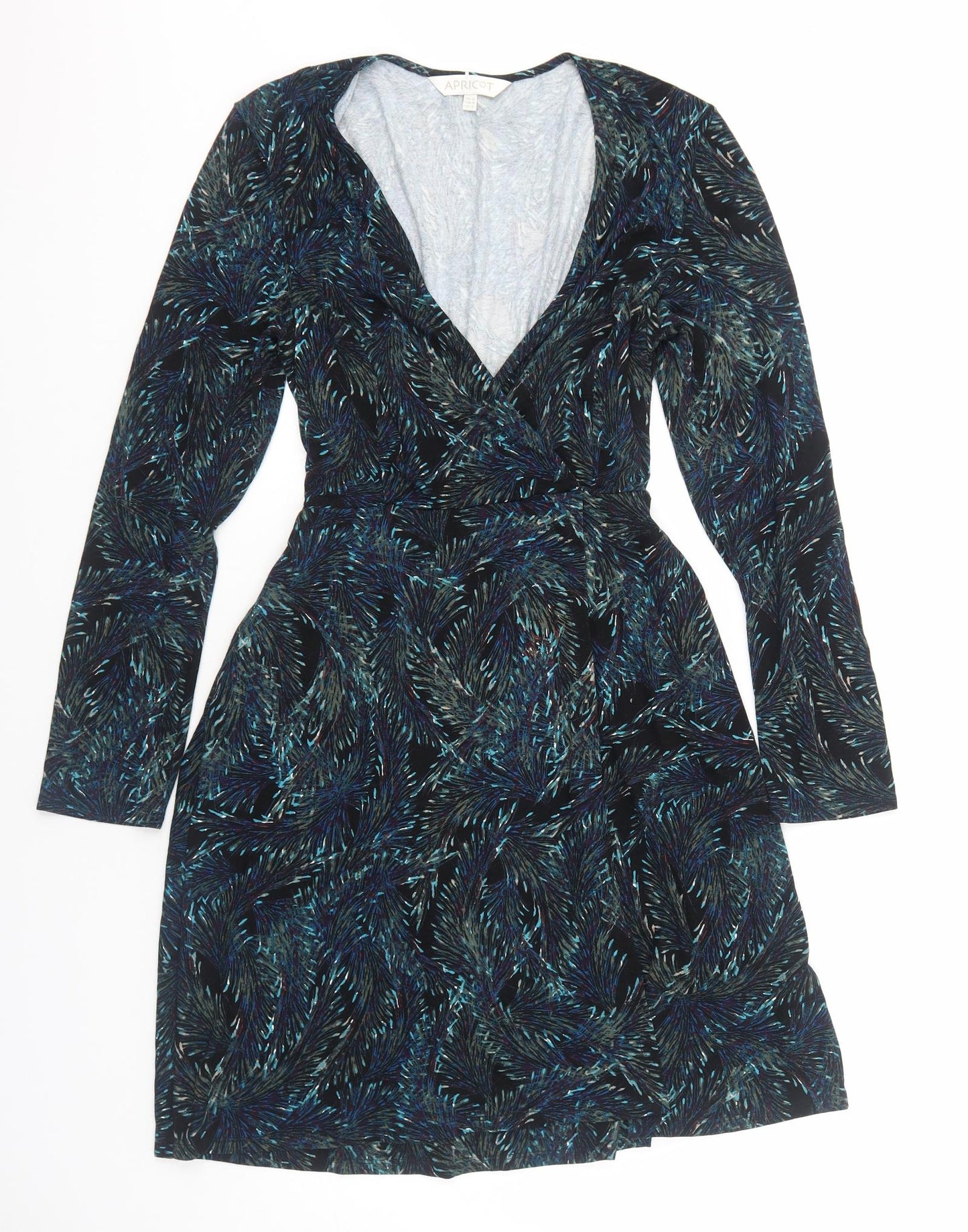 Apricot Womens Black Geometric Viscose A-Line Size 12 V-Neck Pullover