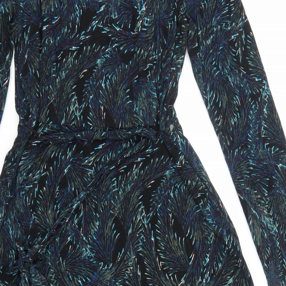 Apricot Womens Black Geometric Viscose A-Line Size 12 V-Neck Pullover