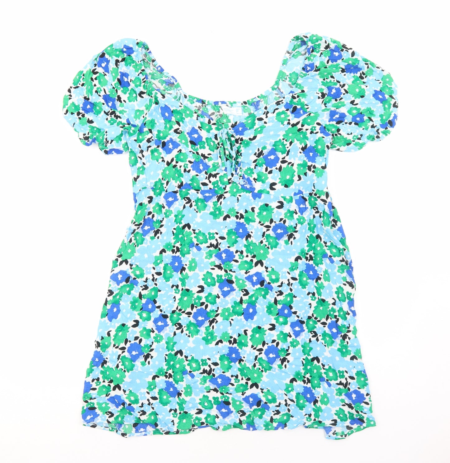 Primark Womens Blue Geometric Viscose A-Line Size 18 Square Neck Pullover