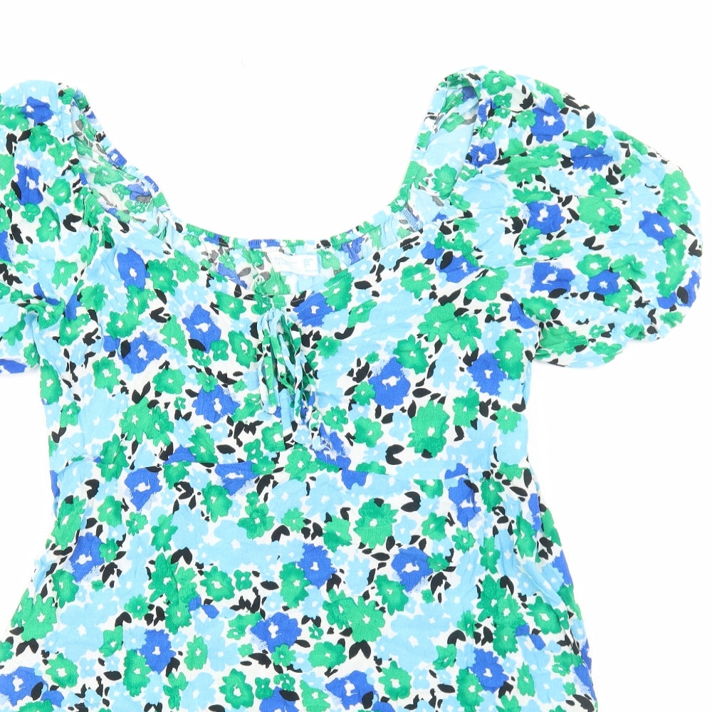 Primark Womens Blue Geometric Viscose A-Line Size 18 Square Neck Pullover