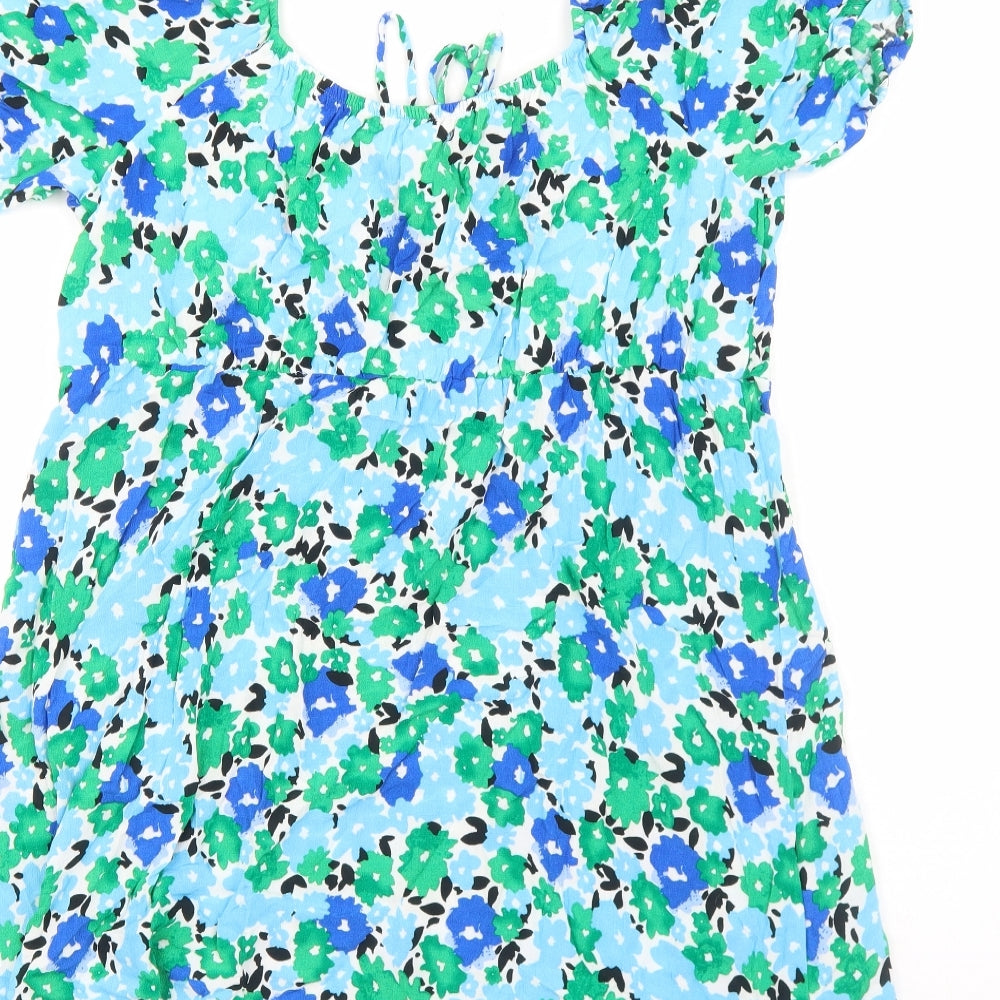 Primark Womens Blue Geometric Viscose A-Line Size 18 Square Neck Pullover