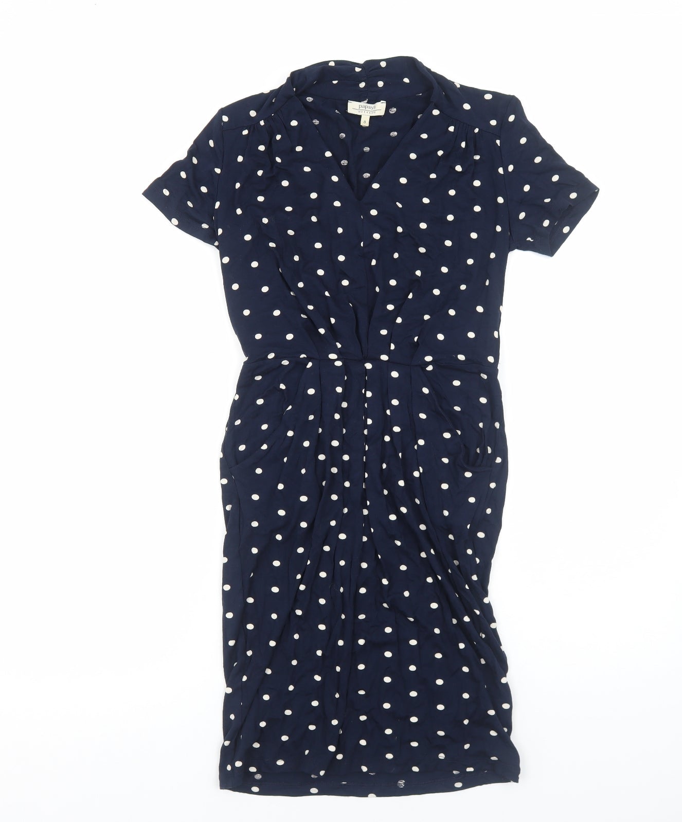 Papaya Womens Blue Polka Dot Viscose A-Line Size 8 V-Neck Pullover