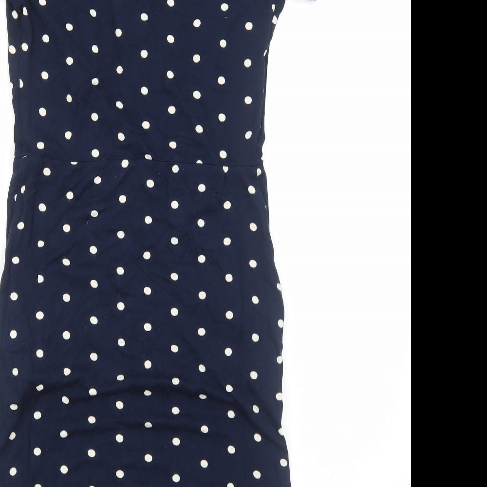 Papaya Womens Blue Polka Dot Viscose A-Line Size 8 V-Neck Pullover