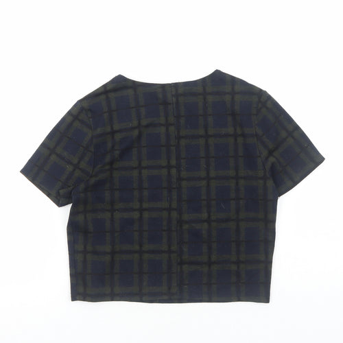 Miss Selfridge Womens Green Geometric Polyester Cropped T-Shirt Size 10 Round Neck
