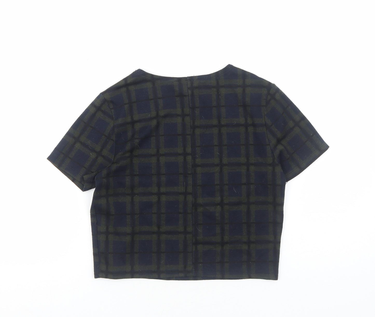 Miss Selfridge Womens Green Geometric Polyester Cropped T-Shirt Size 10 Round Neck