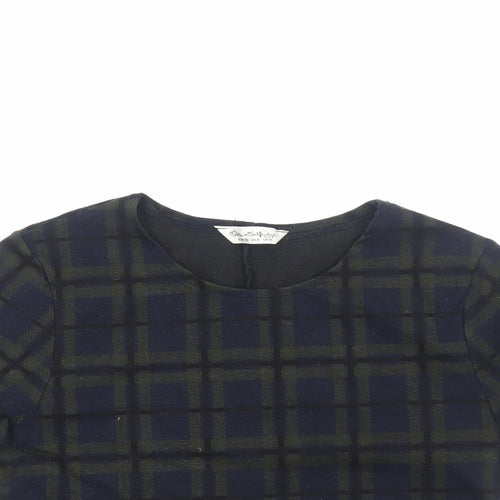 Miss Selfridge Womens Green Geometric Polyester Cropped T-Shirt Size 10 Round Neck
