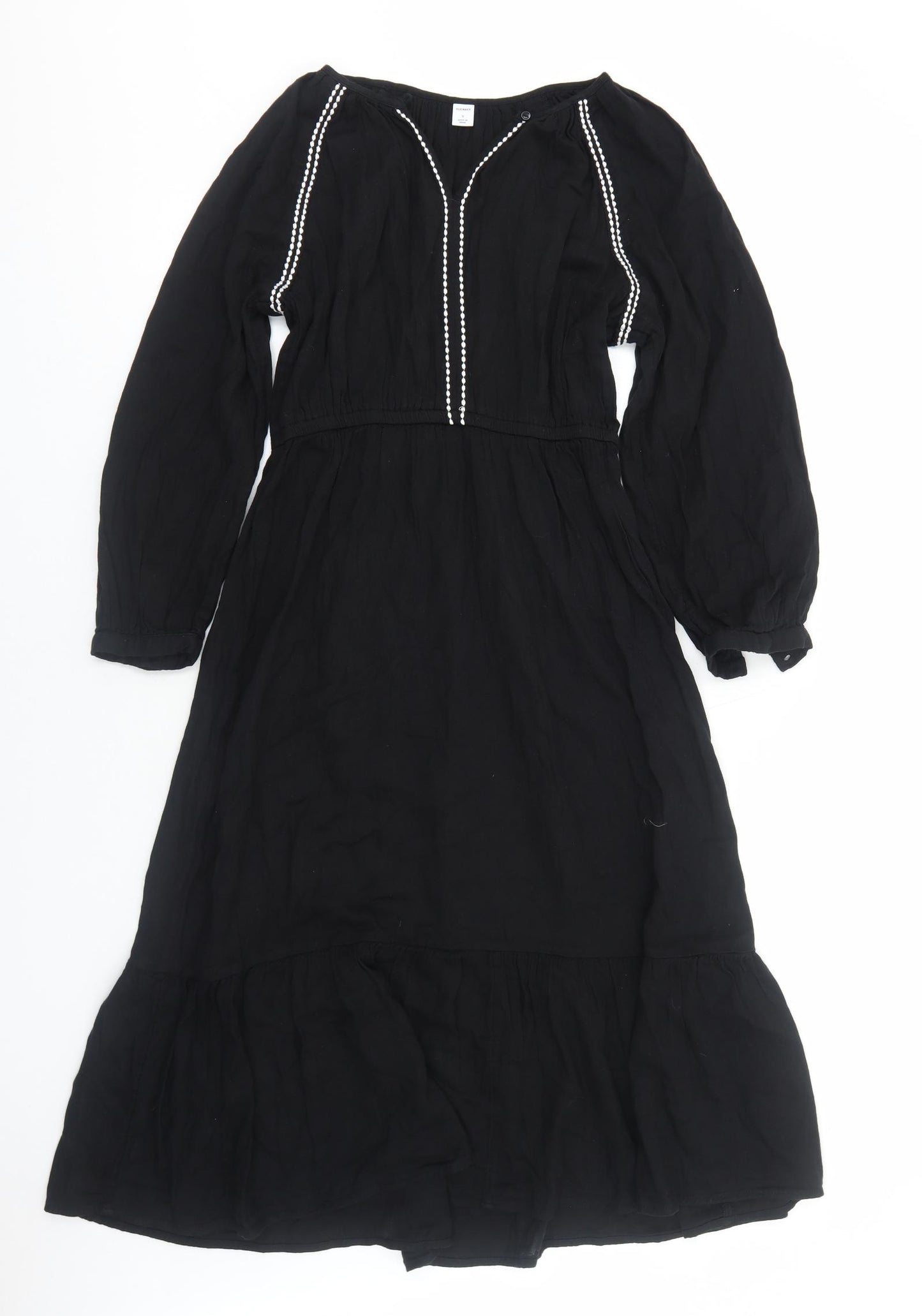 Old Navy Womens Black Cotton Fit & Flare Size S V-Neck Pullover