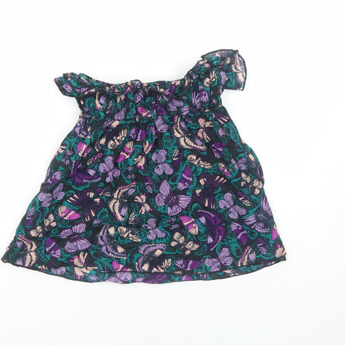 H&M Womens Black Geometric Cotton Basic Blouse Size 10 Off the Shoulder - Butterfly Pattern