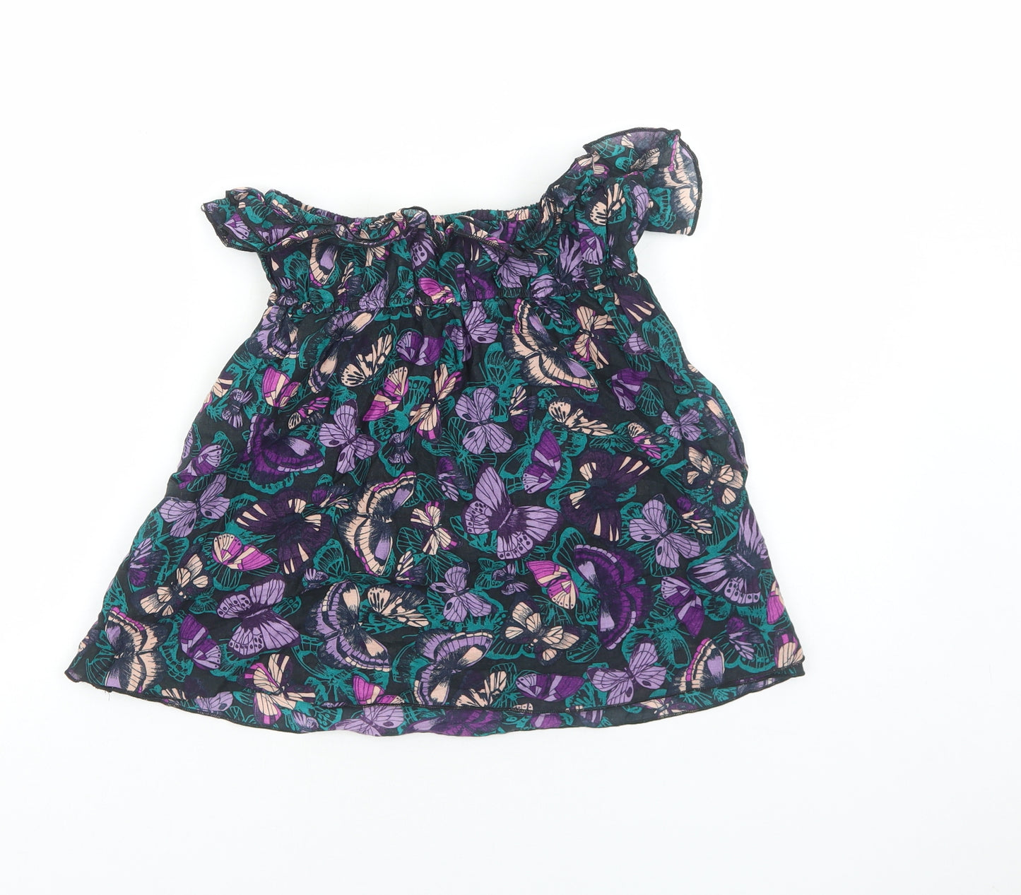 H&M Womens Black Geometric Cotton Basic Blouse Size 10 Off the Shoulder - Butterfly Pattern