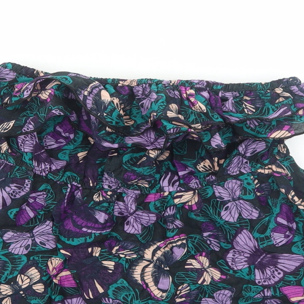 H&M Womens Black Geometric Cotton Basic Blouse Size 10 Off the Shoulder - Butterfly Pattern