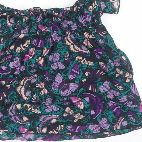 H&M Womens Black Geometric Cotton Basic Blouse Size 10 Off the Shoulder - Butterfly Pattern