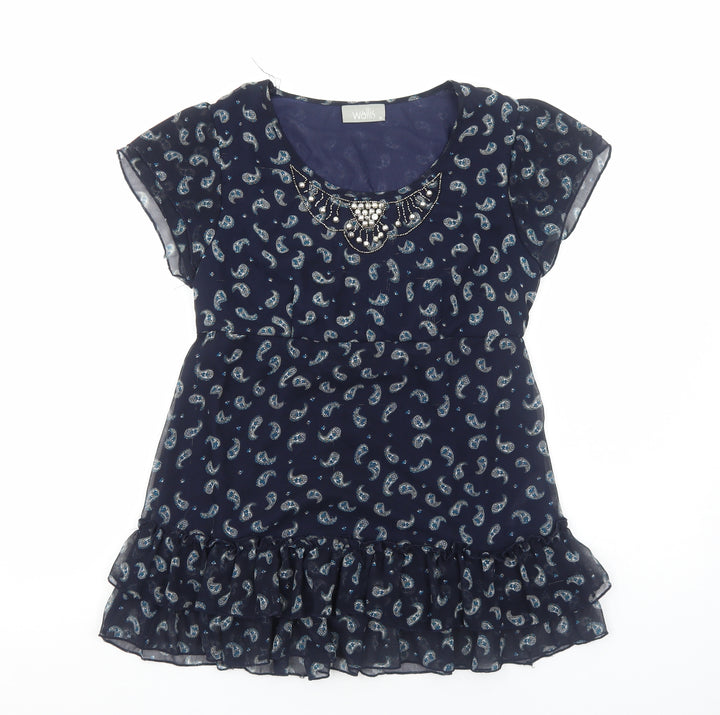 Wallis Womens Blue Paisley Polyester Basic Blouse Size M Round Neck