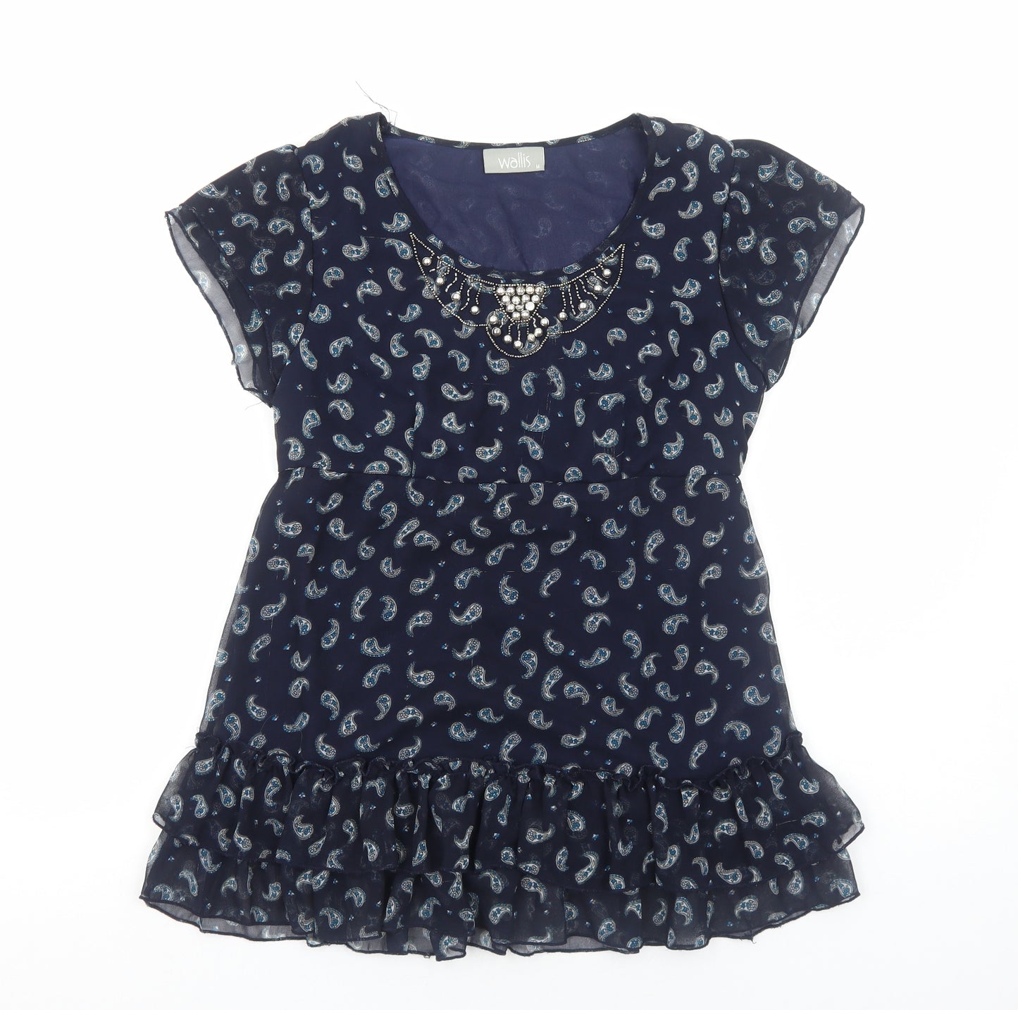 Wallis Womens Blue Paisley Polyester Basic Blouse Size M Round Neck