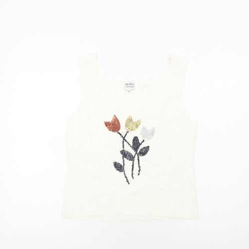 Medici Womens White Nylon Basic Tank Size XL Round Neck - Floral
