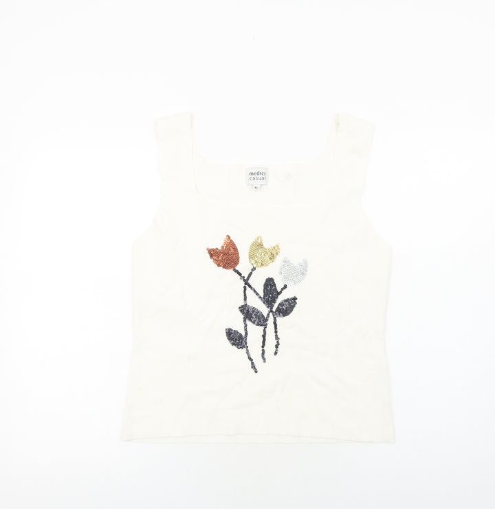 Medici Womens White Nylon Basic Tank Size XL Round Neck - Floral