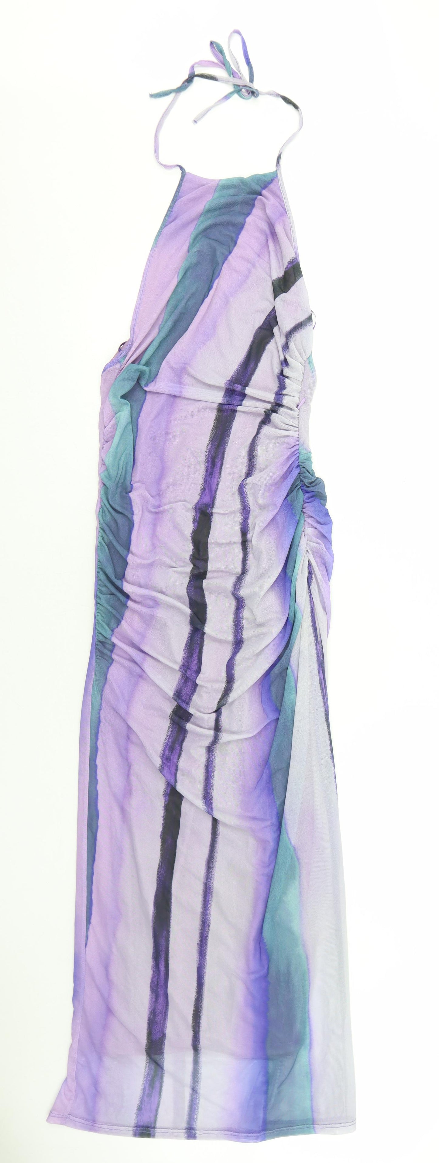 Zara Womens Purple Geometric Polyester Maxi Size M Halter Zip