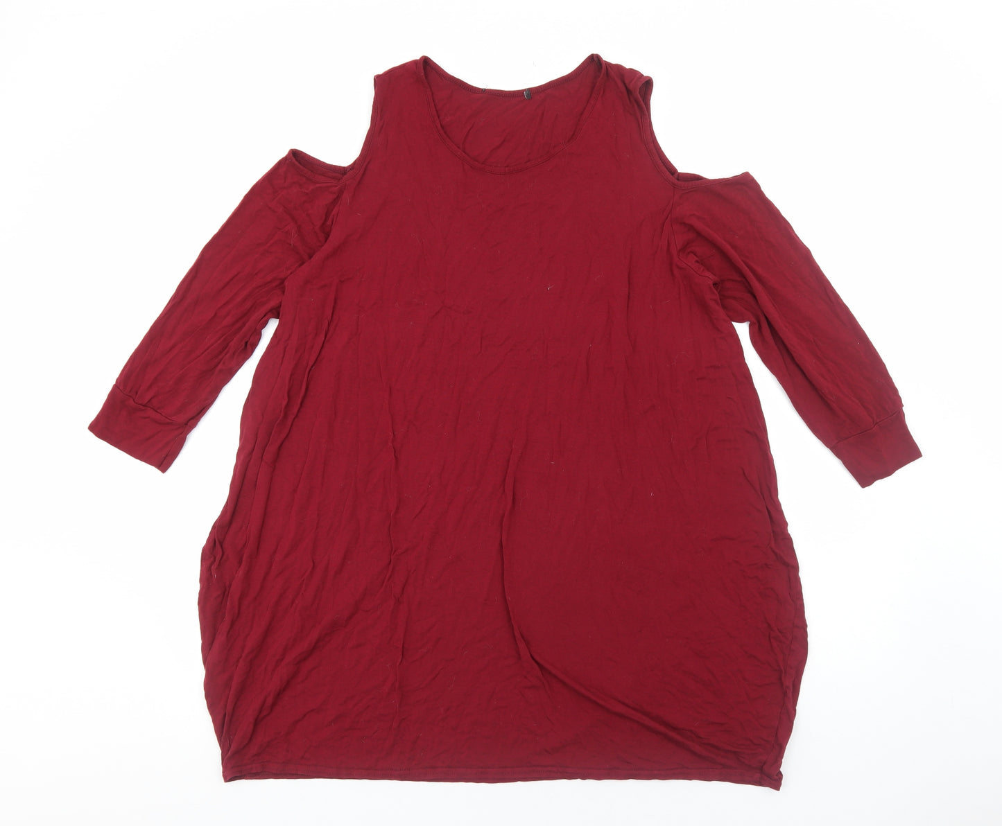 Preworn Womens Red Viscose A-Line Size 2XL Scoop Neck Pullover - Cold Shoulder Slouch