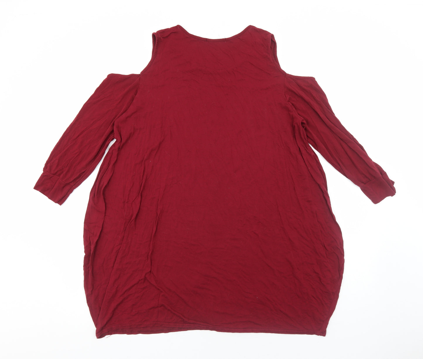 Preworn Womens Red Viscose A-Line Size 2XL Scoop Neck Pullover - Cold Shoulder Slouch