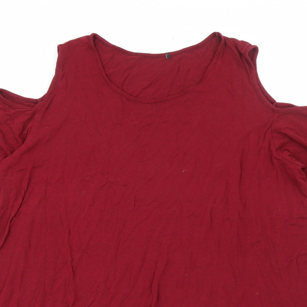 Preworn Womens Red Viscose A-Line Size 2XL Scoop Neck Pullover - Cold Shoulder Slouch
