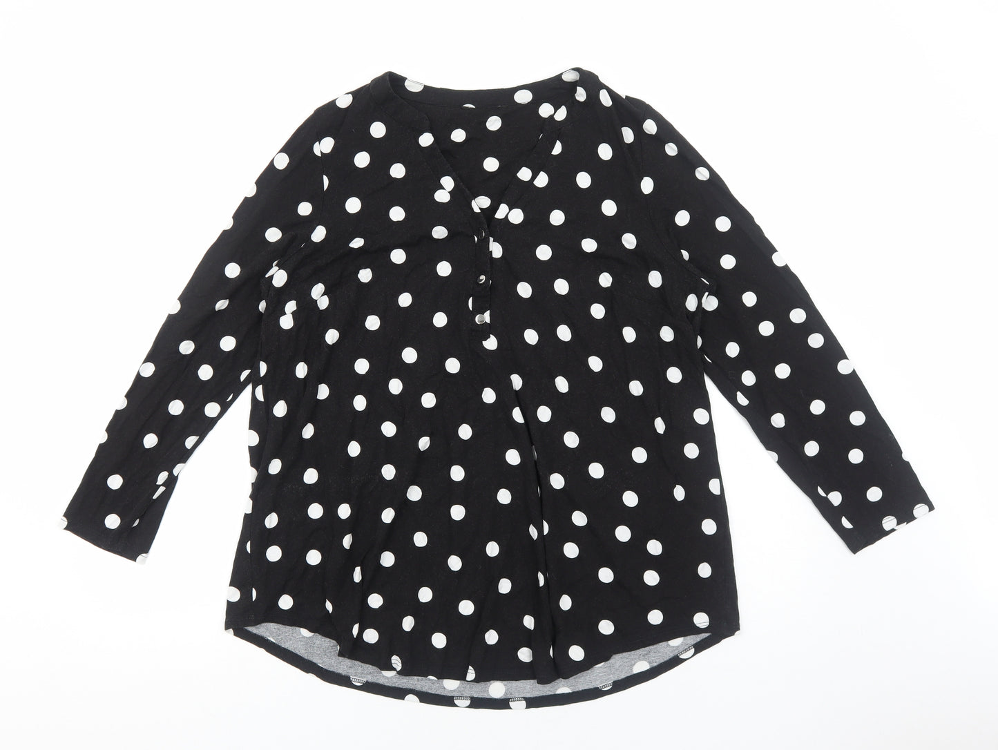 Preworn Womens Black Polka Dot Viscose Basic Blouse Size 16 V-Neck