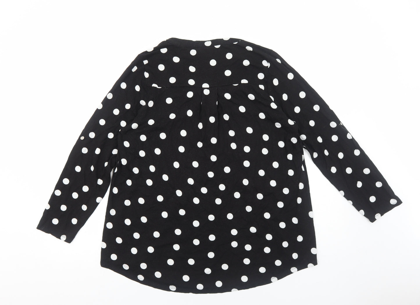 Preworn Womens Black Polka Dot Viscose Basic Blouse Size 16 V-Neck