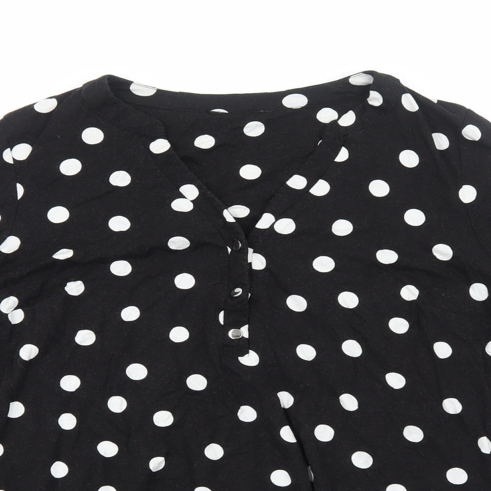 Preworn Womens Black Polka Dot Viscose Basic Blouse Size 16 V-Neck