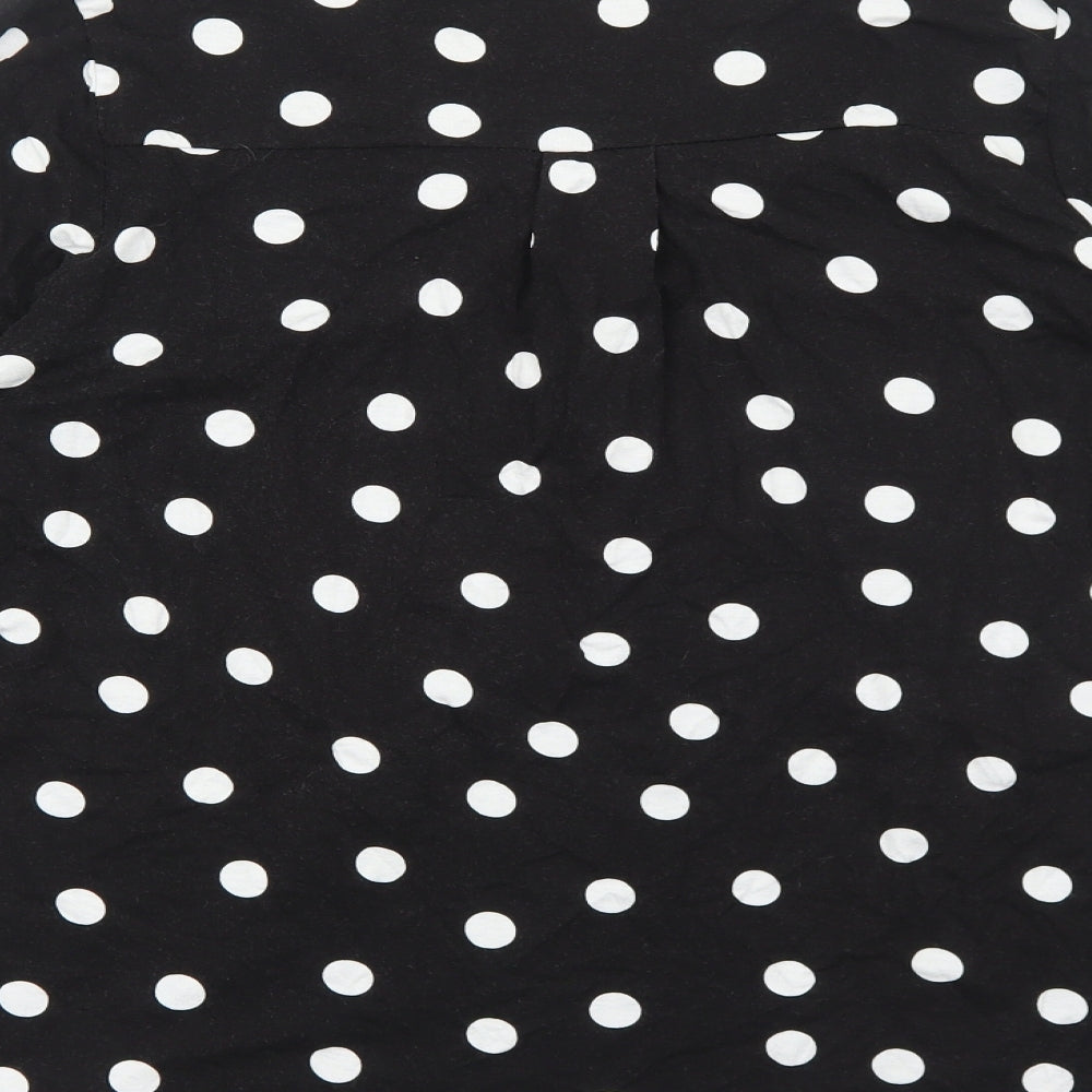 Preworn Womens Black Polka Dot Viscose Basic Blouse Size 16 V-Neck