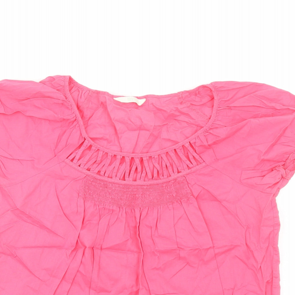 Marks and Spencer Womens Pink Cotton Basic Blouse Size 12 Scoop Neck