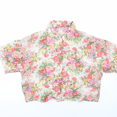 Preworn Womens Multicoloured Floral Polyester Cropped Button-Up Size M Collared