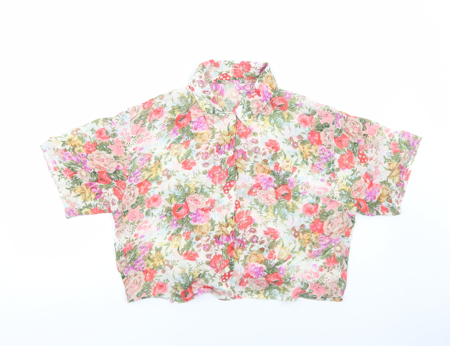 Preworn Womens Multicoloured Floral Polyester Cropped Button-Up Size M Collared