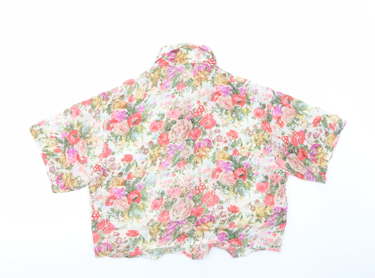 Preworn Womens Multicoloured Floral Polyester Cropped Button-Up Size M Collared