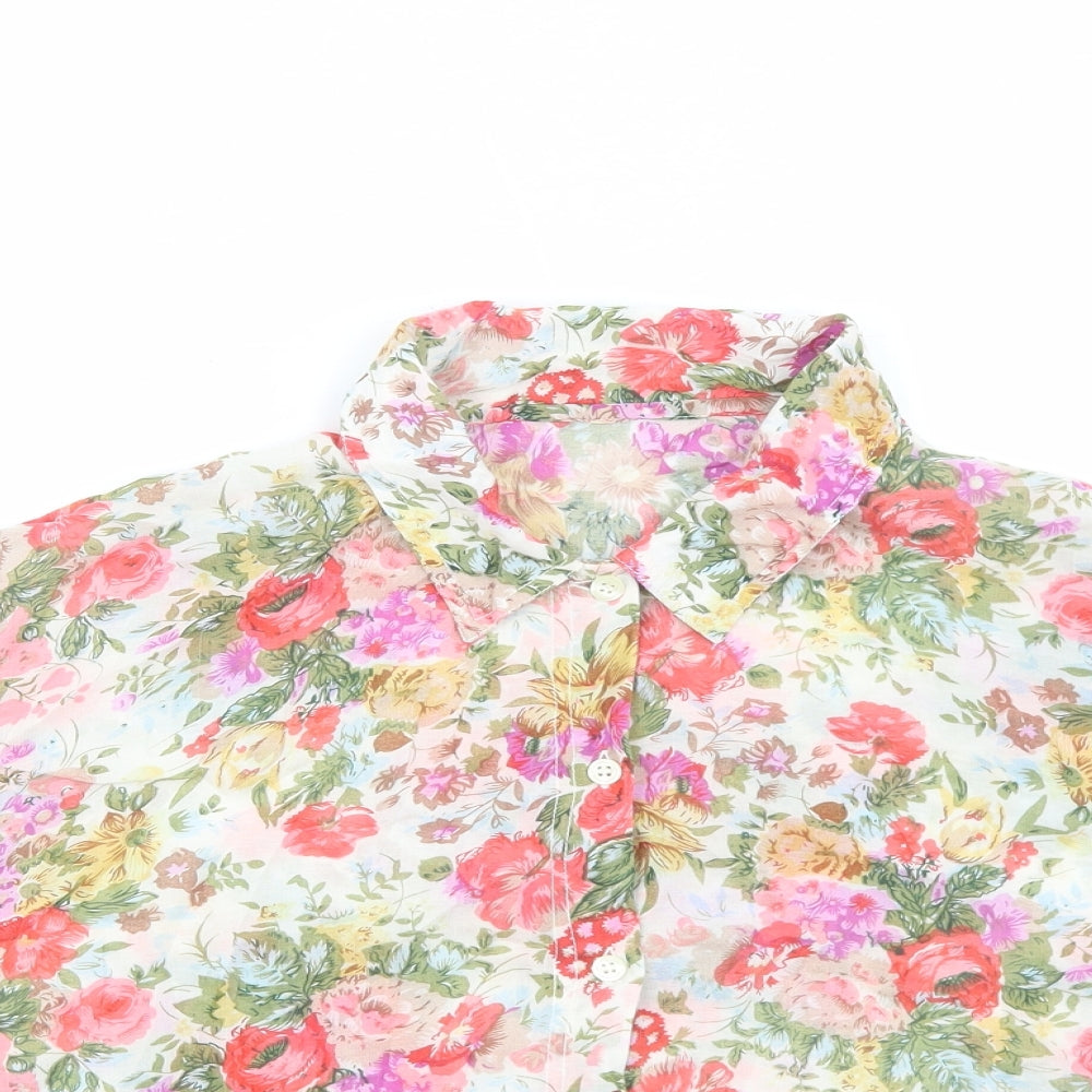 Preworn Womens Multicoloured Floral Polyester Cropped Button-Up Size M Collared