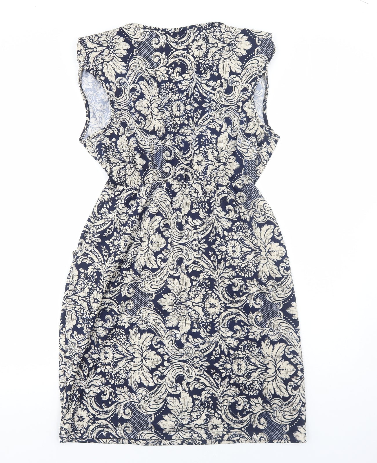 Mela London Womens Blue Floral Polyester A-Line Size 16 V-Neck Pullover