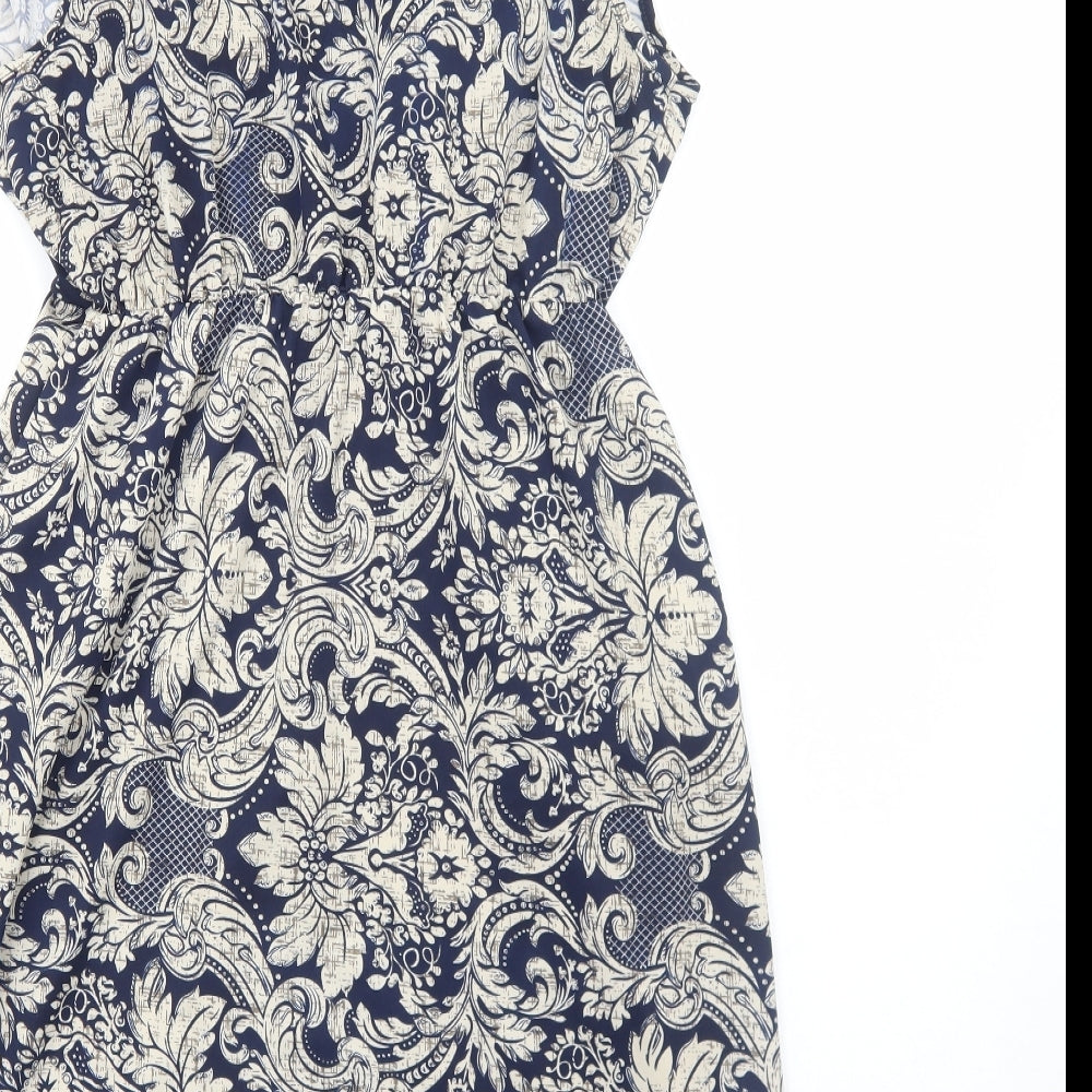 Mela London Womens Blue Floral Polyester A-Line Size 16 V-Neck Pullover