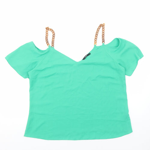 George Womens Green Viscose Basic Blouse Size 16 V-Neck - Chain Strap Cold Shoulder