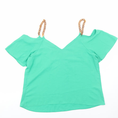 George Womens Green Viscose Basic Blouse Size 16 V-Neck - Chain Strap Cold Shoulder