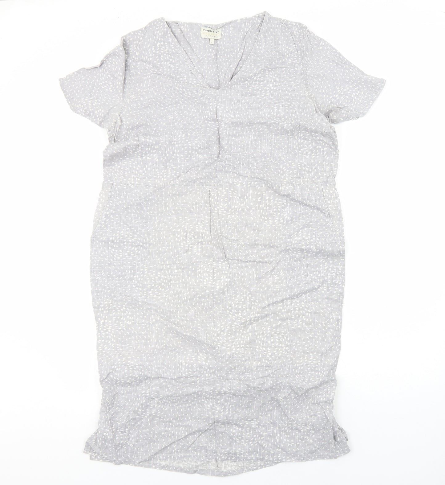 People Tree Womens Grey Geometric Cotton Shift Size 16 V-Neck Pullover