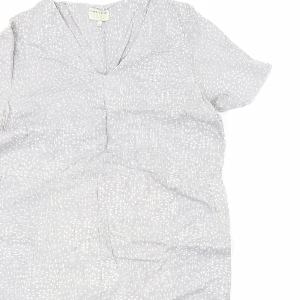 People Tree Womens Grey Geometric Cotton Shift Size 16 V-Neck Pullover