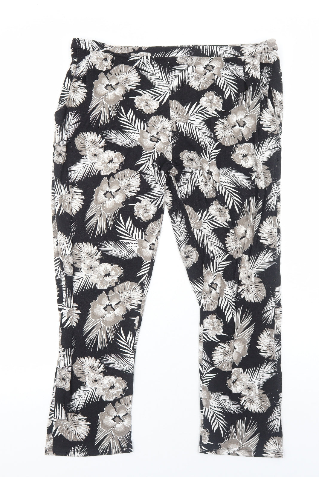 M&Co Womens Black Geometric Viscose Trousers Size 18 Regular